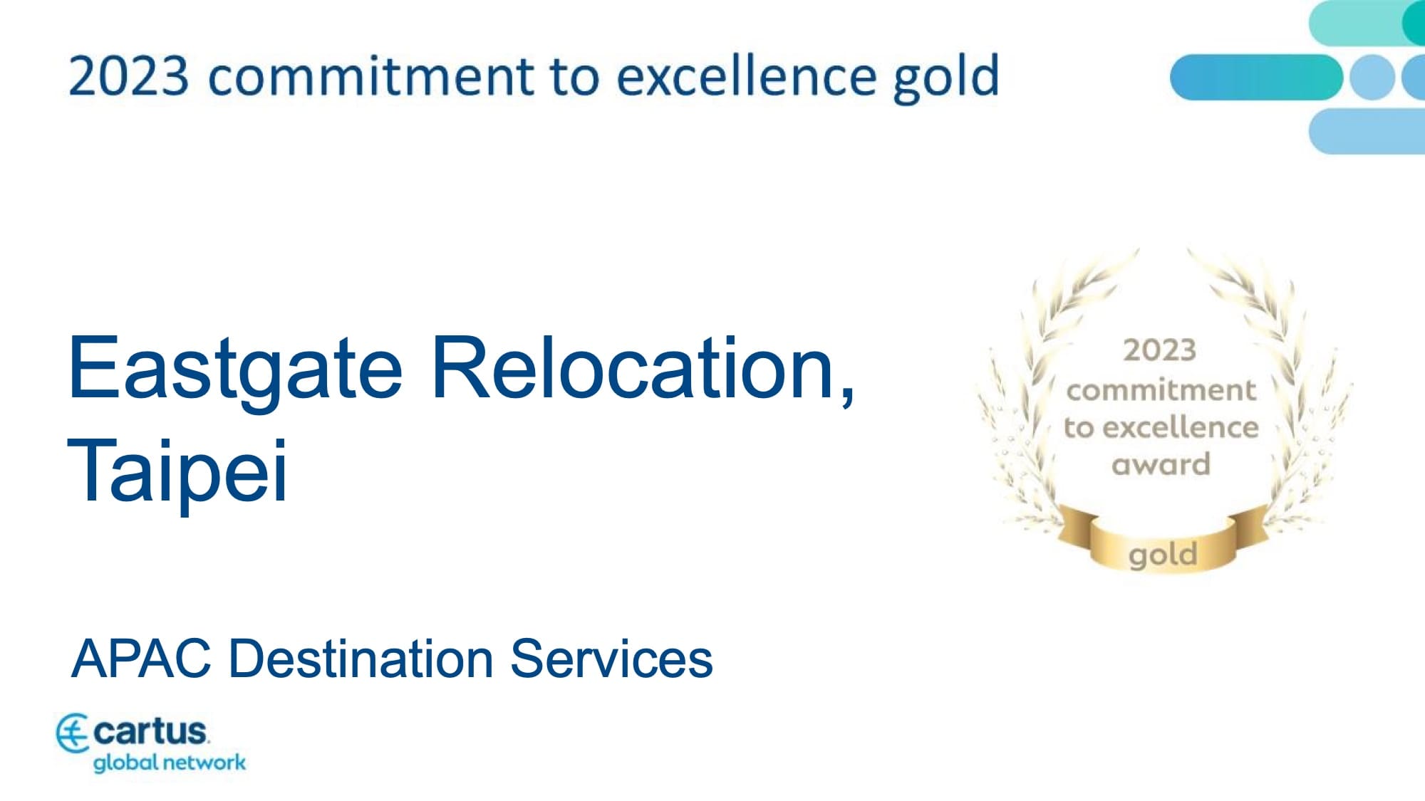 Eastgate Relocation Taiwan Receives Top Level, Commitment to Excellence Gold Award at Cartus 2023 Global Network Conference